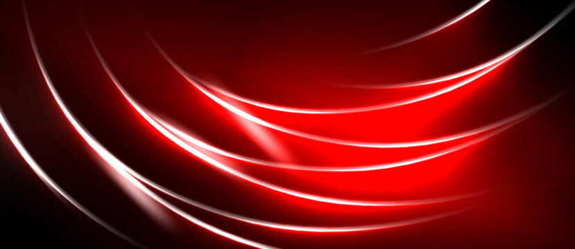 Abstract red lines curve across black background. Bright highlights suggest energy, motion, dynamic visual effect. Smooth gradients create depth.