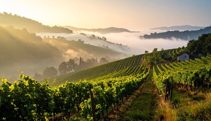 Fototapeta premium Nebel über Weinbergen