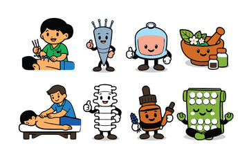 Fototapeta premium A colorful illustration of cartoon characters representing various healthcare and wellness professions.