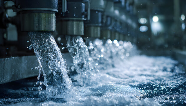 Medium shot of advanced carbon nanofilters removing toxic particles from polluted water in a hightech purification setup.
