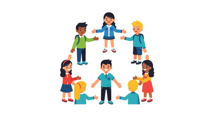 Fototapeta premium Diverse group of children standing in a circle and holding hands.