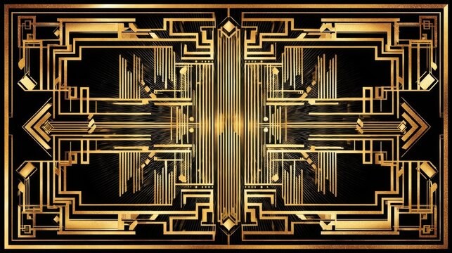 Luxury golden Art Deco background with symmetrical geometric patterns.