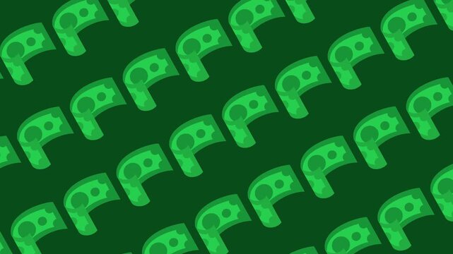 Seamless pattern with green money bill icons in a background animation. Minimalist banknote wallpaper for finance, banking, wealth concepts. Horizontal business banner for currency and profit themes.