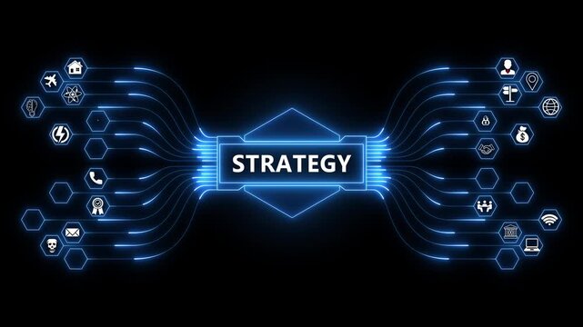 Business Strategy interface visualizing digital planning dashboard with secure corporate decision support system and advanced network technology concept 4K animation video
