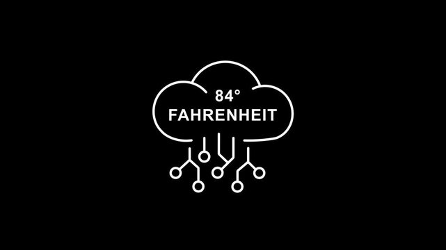 Weather forecast rain cloud with temperature Fahrenheit 84 degrees digital climate