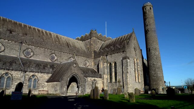 Kilkenny, Ireland. 10-30-2023. Cathedral Cemetery of St. Canice. Panning 4K