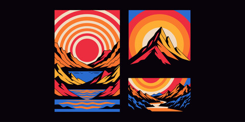 Obraz premium USA, US, U.S, United States - Sunset Gradient Mountain SVG Set – Layered Mountain Landscape Vector Banner, Modern Nature Card Design, Cricut Cut File for Flyer, Poster & Outdoor Decor 