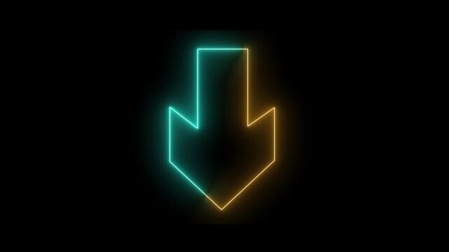 Neon glowing arrow pointing down with gradient color transition