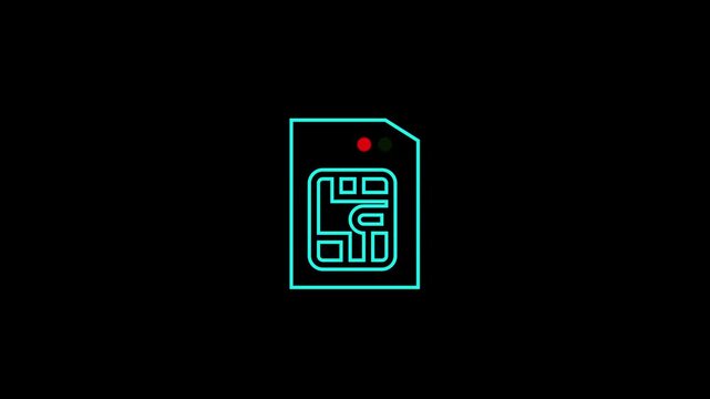 Sim card icon animation on black background. Mobile cellular phone sim card chip. Mobile telecommunications technology symbol. 4k video