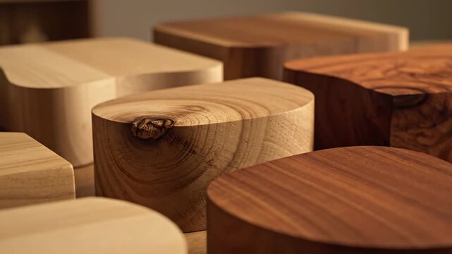 Different types of wooden blocks showcase natural textures