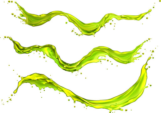 Green liquid splash waves set isolated on white