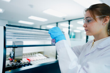 Biomedical engineer configuring automated instrument parameters via wireless iot tablet controller...