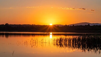 Obraz premium Sonnenuntergang über ruhigem See