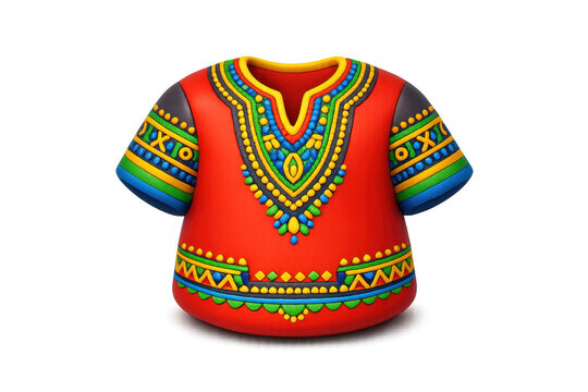 Vibrant red dashiki shirt with colorful beaded embroidery and geometric patterns
