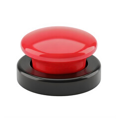Big red emergency button on black base isolated on white