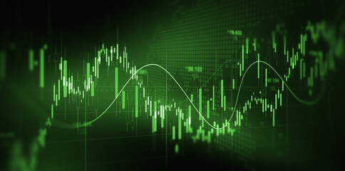 Stock market chart with rising graph and financial data. Digital business background showing investment growth, profit analysis, trading strategy and global economic performance.