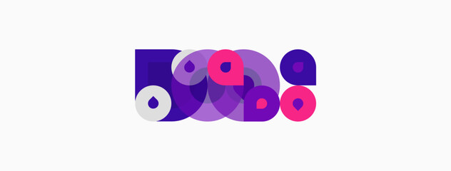 Abstract design features overlapping purple, white circles. Minimalist composition, modern aesthetic, simple shapes present.