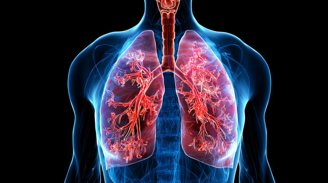 Representa&ccedil;&atilde;o m&eacute;dica do sistema respirat&oacute;rio destacando pulm&otilde;es e vias a&eacute;reas relacionada &agrave; sa&uacute;de respirat&oacute;ria.