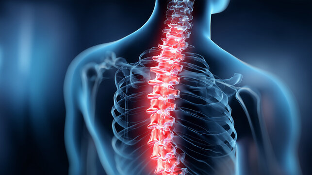Ilustra&ccedil;&atilde;o m&eacute;dica da coluna vertebral destacando estrutura da espinha humana e conceito de sa&uacute;de da coluna.