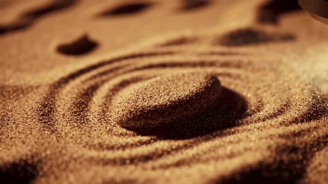A dark object casts a shadow over sparkling sand