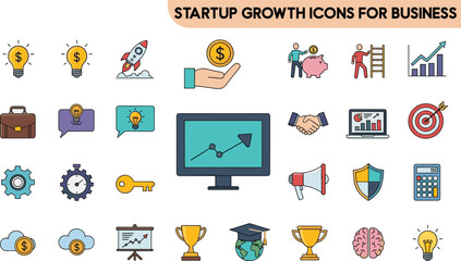 Fototapeta premium Startup growth icons for business marketing and financial success strategy.
