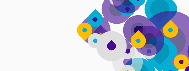 Fototapeta premium Abstract circles overlap, creating vibrant color patterns. Purple, blue, yellow hues dominate white background. Modern design element.