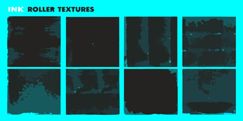 Collection of dark teal textures created with an ink roller
