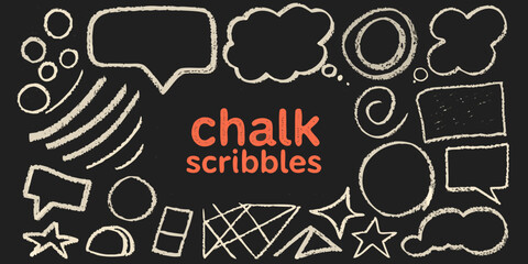 Chalk scribbles and doodles on a black chalkboard background