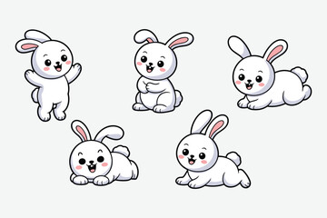 Obraz premium Cartoon Bunnies Displaying Various Playful Poses
