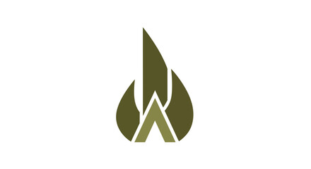 Abstract flame logo, fire symbol, minimalist design, green and olive colors