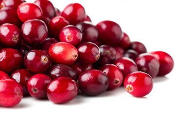 Vibrant Pile of Fresh Cranberries on White Background, Healthy Food and Nutrition Concept