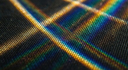 Obraz premium Abstract Rainbow Light Refraction on Textured Surface Macro Photography Vibrant Colors Gleaming Reflected Spectrum Patterns