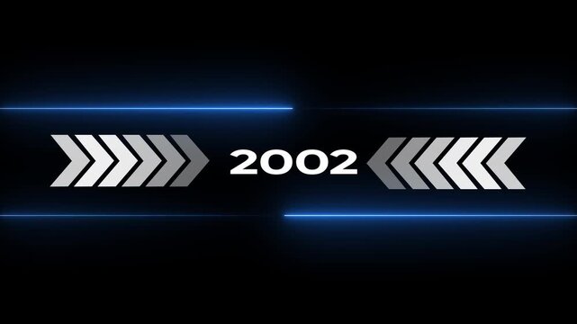 Neon blue lines with 2002 text on black background futuristic glowing lines
