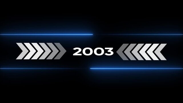Glowing Blue Lines with 2003 Text on Black Background for Retro Futuristic neon lights