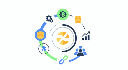 Fototapeta premium Circular Business Process Workflow Diagram. Strategy, Finance, Growth, and Integration Concept Illustration.