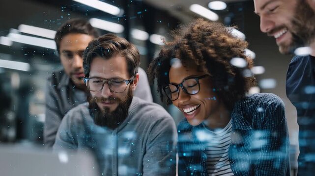 Collaborative brainstorming session among diverse business professionals in a modern office space during a team meeting in the afternoon