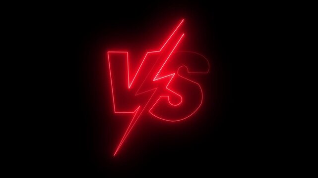 Neon Red V S Symbol with Lightning Bolt on Black Background for Competition Sports Business and Technology Concepts