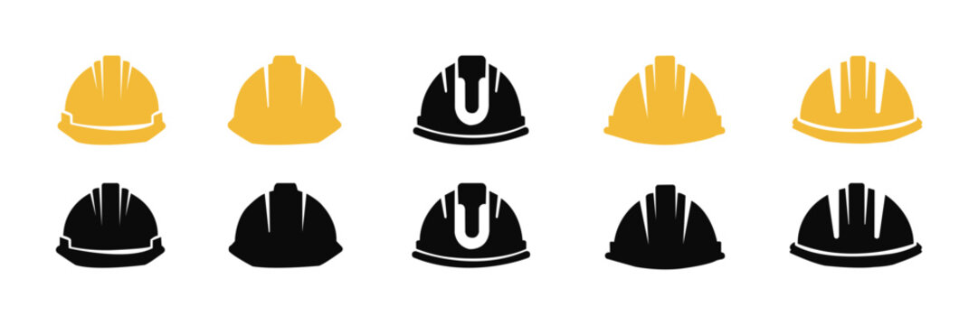 Construction hard hat icon set, industrial safety helmet vector illustration