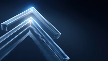 Obraz premium Abstract glowing blue arrow pointing upwards on a dark background.