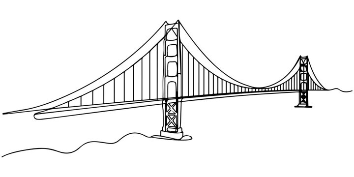 continuous one line drawing Suspension bridge vector illustration