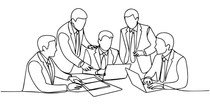 continuous one line drawing Business team meeting icon