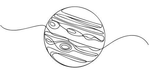 continuous one line drawing Jupiter planet line art icon © SHANTO