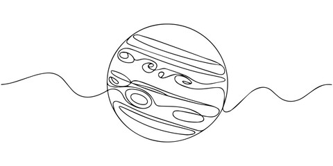 continuous one line drawing Jupiter planet line art vector © SHANTO