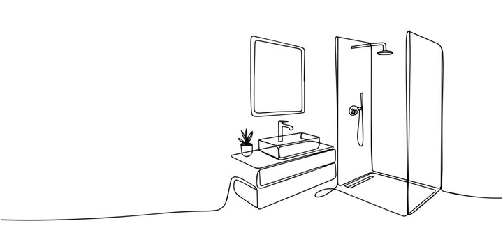 Bathroom interior continuous one line drawing