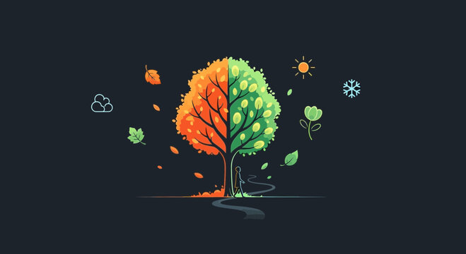 Tree with Changing Leaves and Symbols.