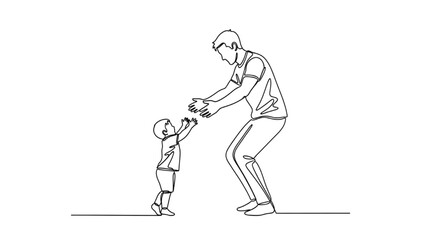 Naklejka premium Black Continuous Line Art Father Trying to Catch Son | One Line Parenting Illustration