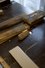 old wooden table and tools