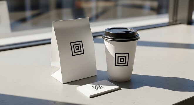 Coffee Cup and Packaging on Table.