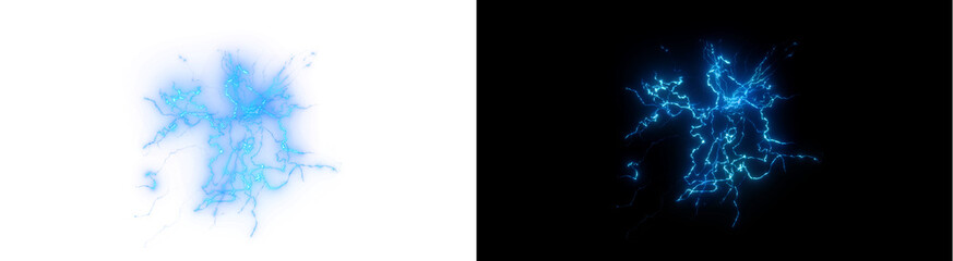 PNG image of&nbsp;Striking vibrant electric blue lightning discharges emanating from a dense energetic plasma burst on transparent background