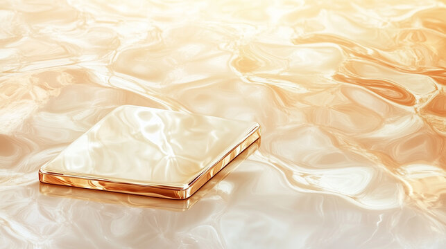 Luxurious golden plate on reflective surface, elegant beauty, fashion, accessory themed design